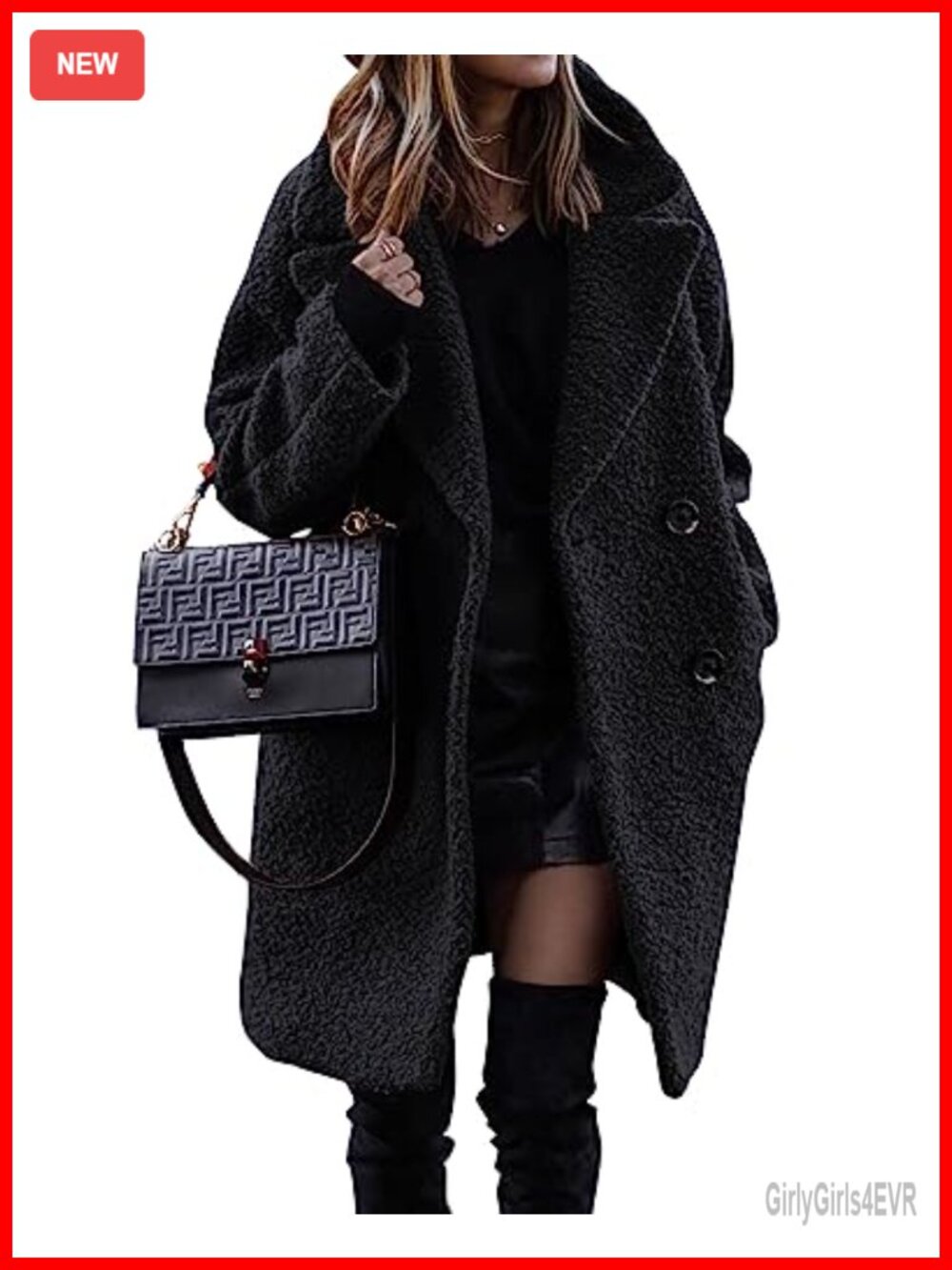 Faux Fur Sherpa Coat Notched Lapel Double-Breasted Winter Jacket